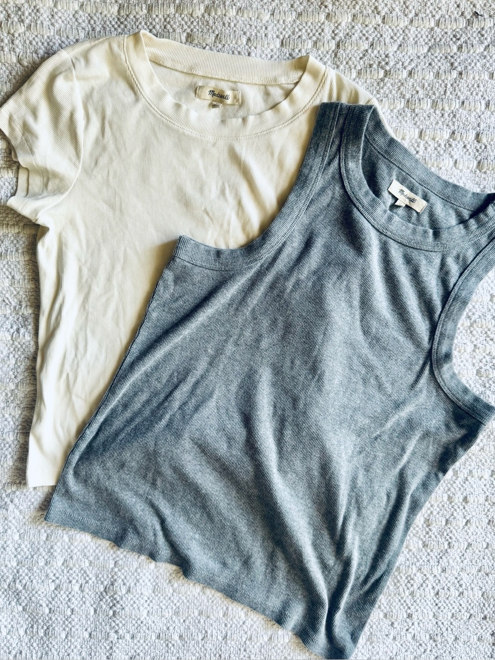 Madewell 2 piece bundle: Ribbed 
Cream Short Sleeve Tee + Gray Ribbed Tank Top